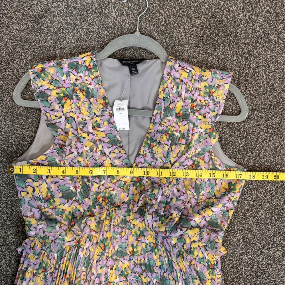 Banana Republic Sleeveless Floral Ruffle Pleated Midi Dress Sz XS Deep VNeck NWT - Picture 10 of 12